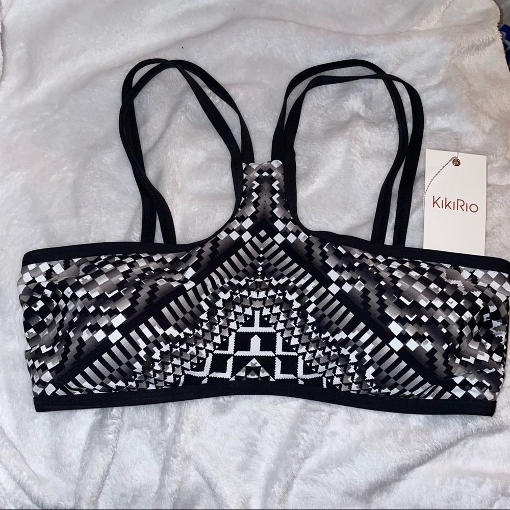 KikiRio Tribal Print Cage Back Strappy Padded Bikini Top XS